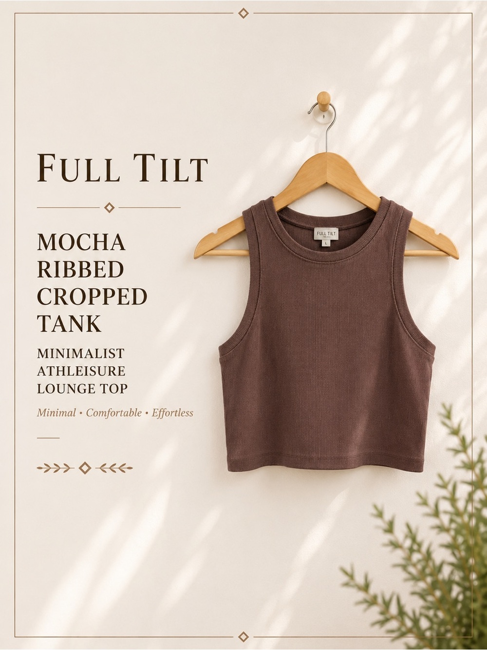 Full Tilt Mocha Ribbed Cropped Tank Minimalist Athleisure Lounge Top Size L
